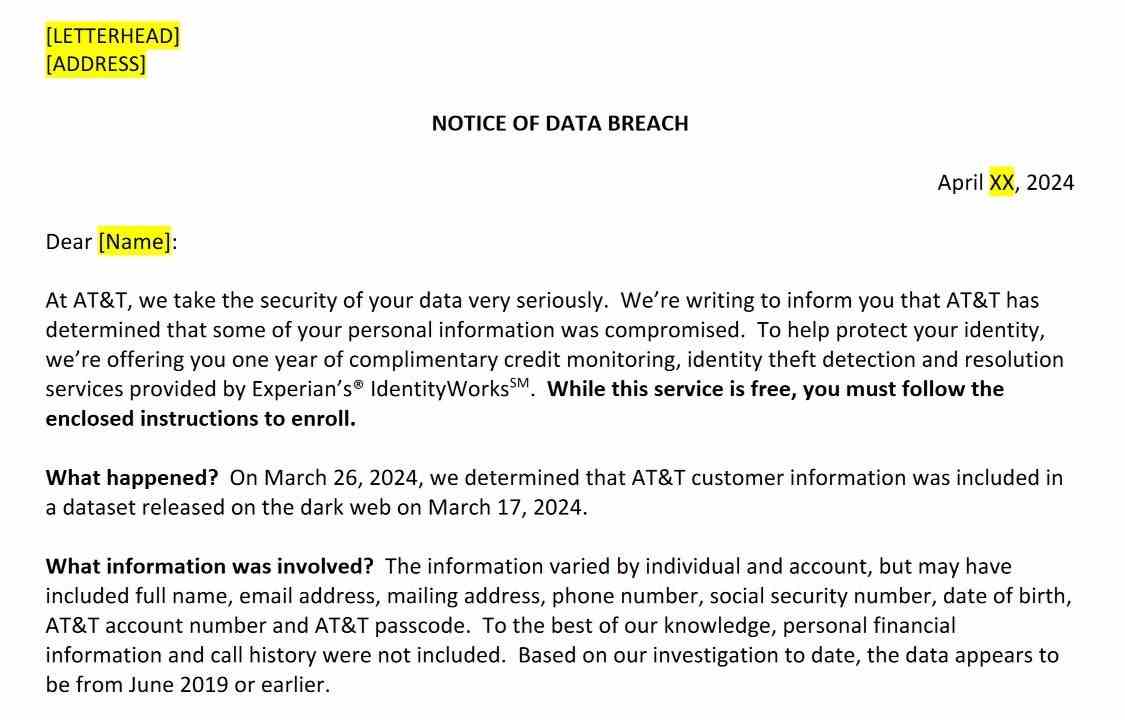 AT&T, kişisel verileri internete sızdırılan 51 milyon eski ve mevcut aboneye bir mektup gönderiyor - AT&T veri ihlalinden etkilenen 51 milyon müşteri, 12 ay boyunca ücretsiz korumaya sahip olacak