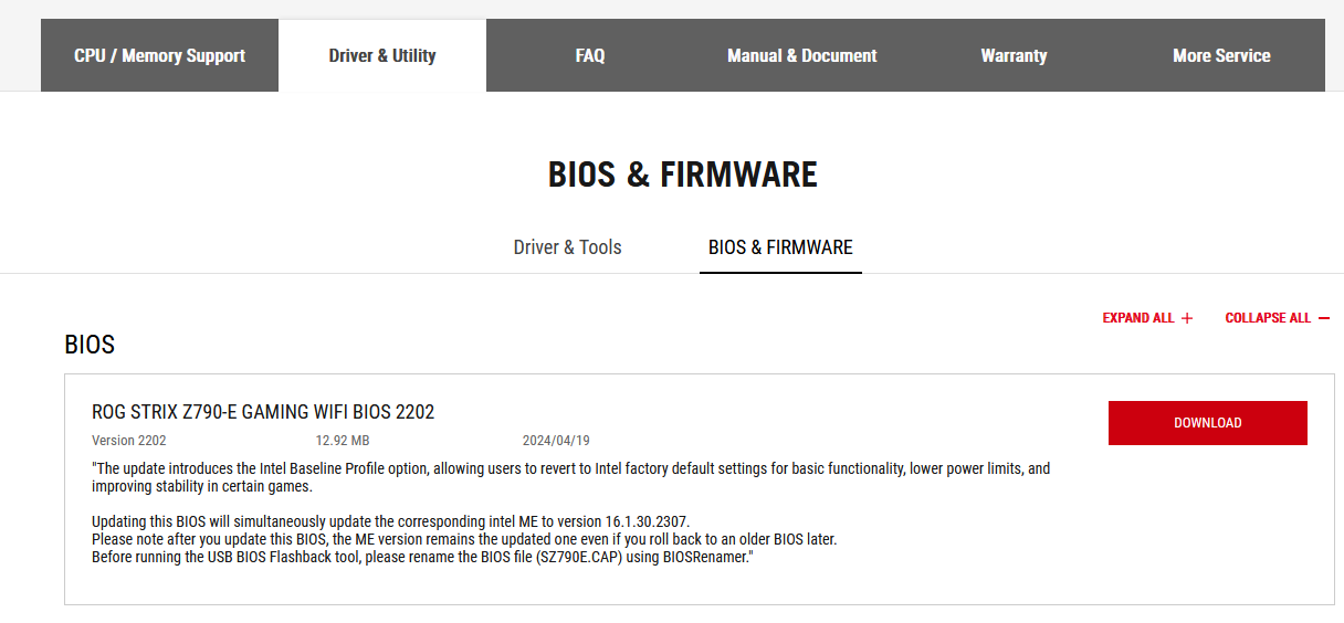 Anakartlar için Asus BIOS'u, 13. ve 14. nesil CPU'lardaki kararsızlık sorununu ele alıyor