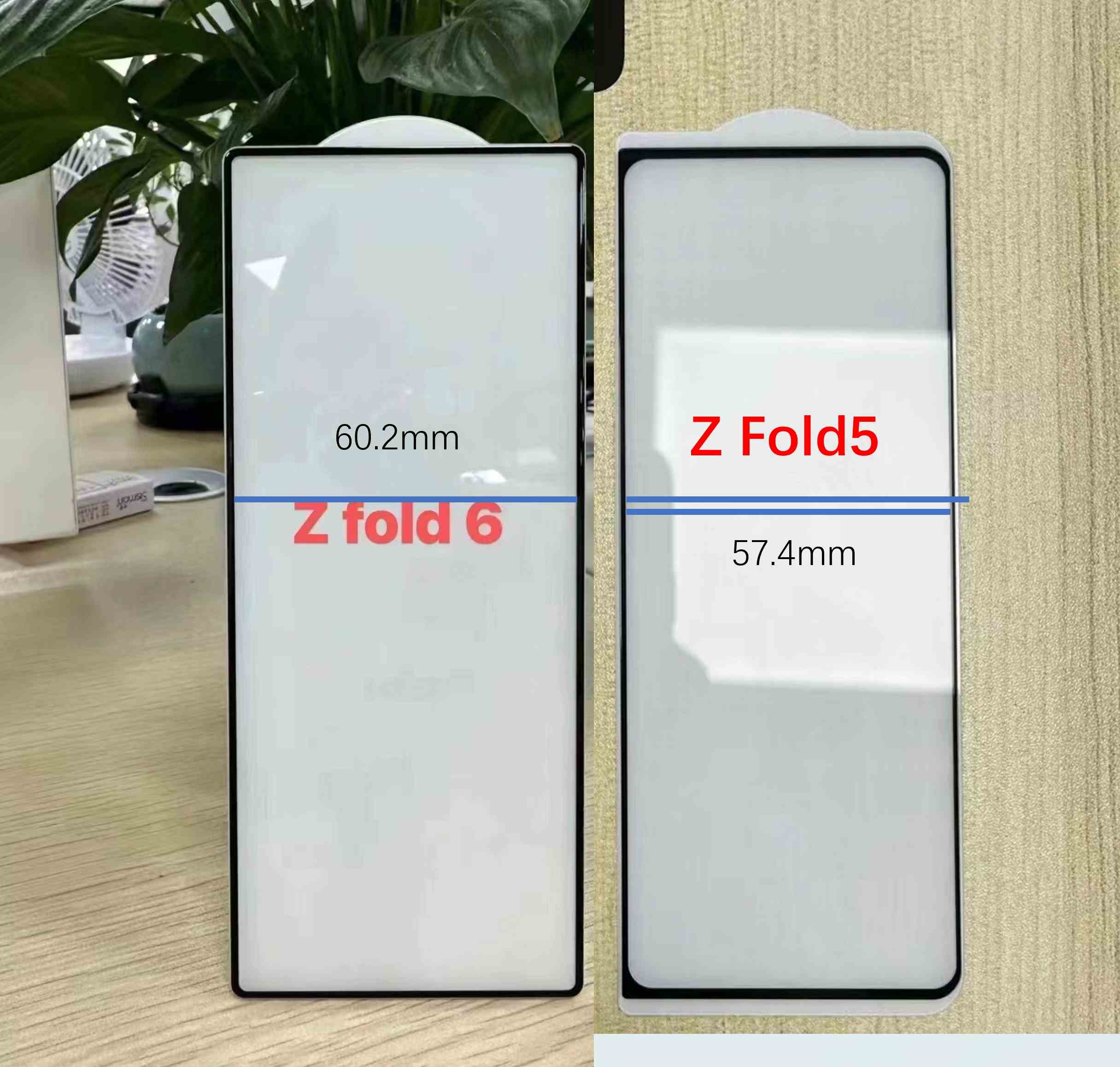 Her ikisi de kapalı olan Galaxy Z Fold 6 ve Galaxy Z Fold 5'in iddia edilen kompozit görüntüsü