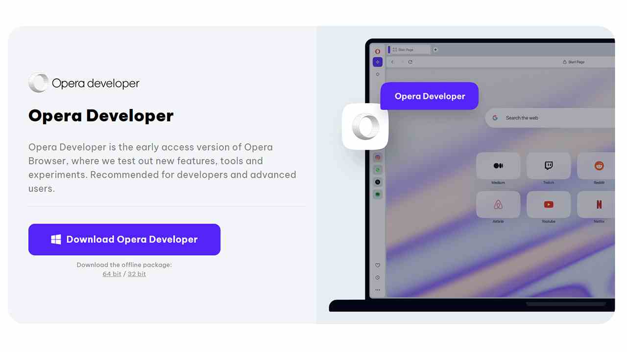 Opera tarayıcı geliştiricisi indirme sayfası