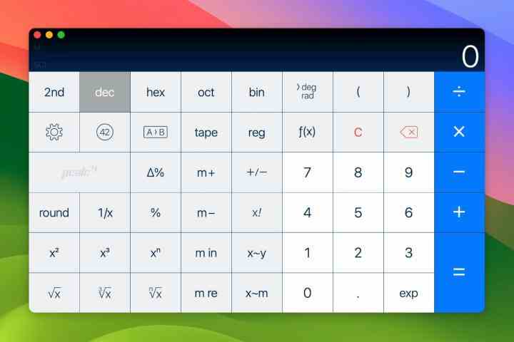 MacOS Sonoma'daki PCalc uygulaması.