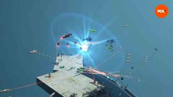 Homeworld 3 incelemesi: Uzay savaşının ortasında bir gemi patlıyor.