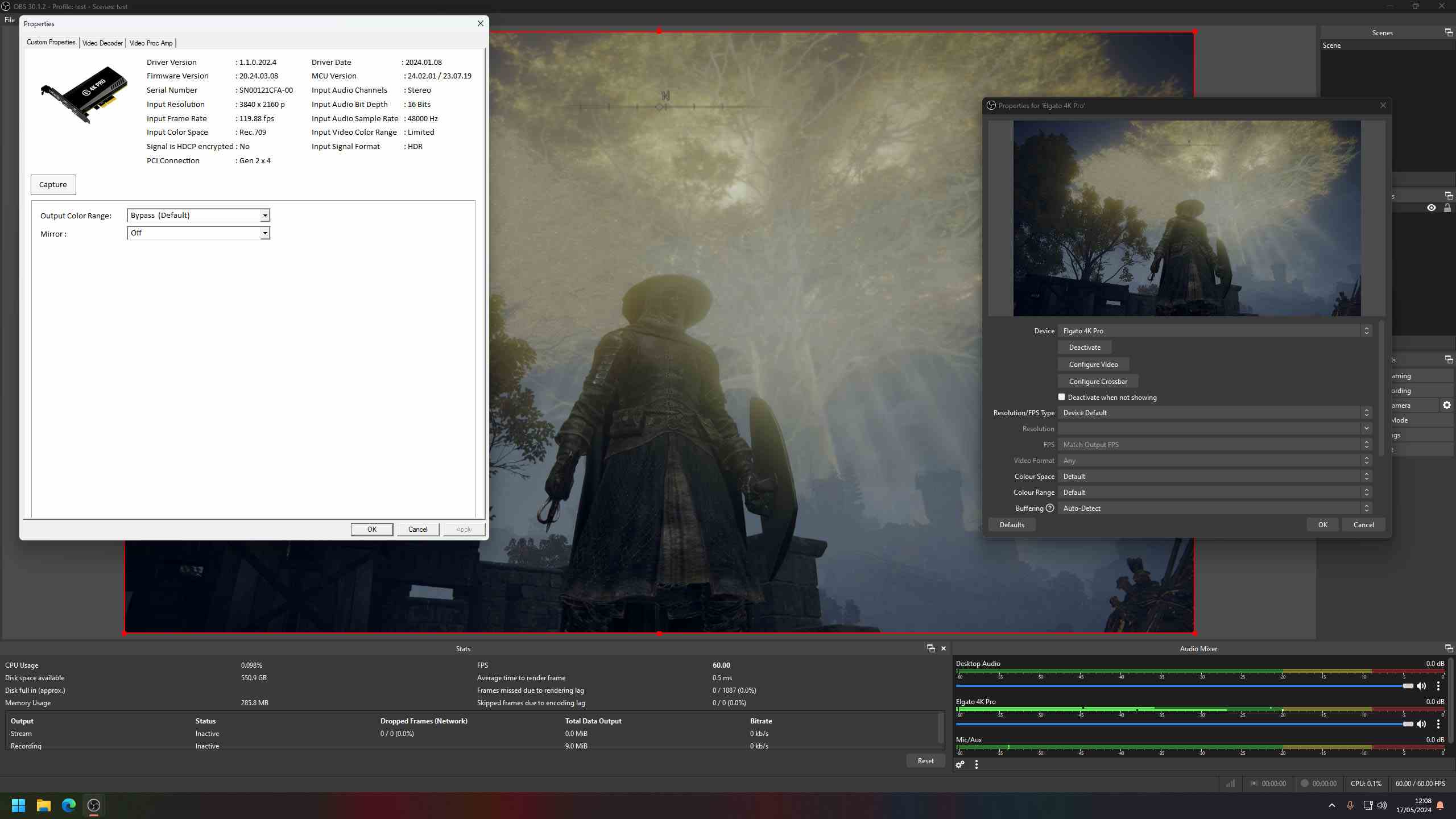Elgato 4K Pro, OBS Studio üzerinden ayarlarla çalışıyor