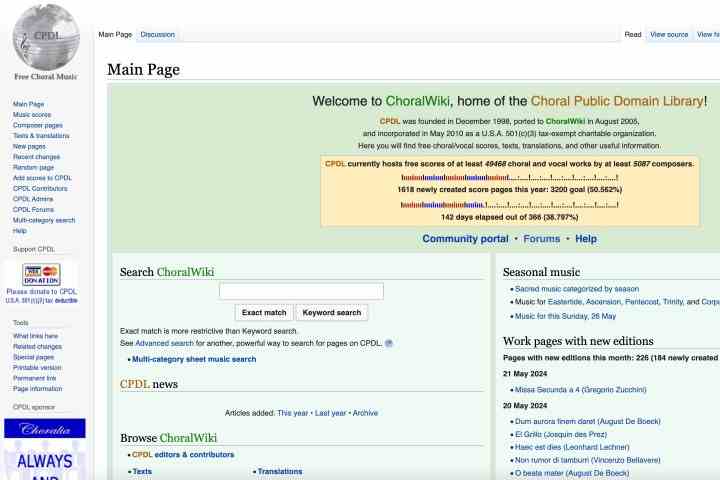 ChoralWiki web sitesinin ekran görüntüsü.