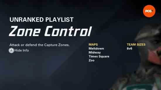 XDefiant oyun modları: Mavi arka plana sahip Bölge Kontrolü oyun modu menü ekranı.