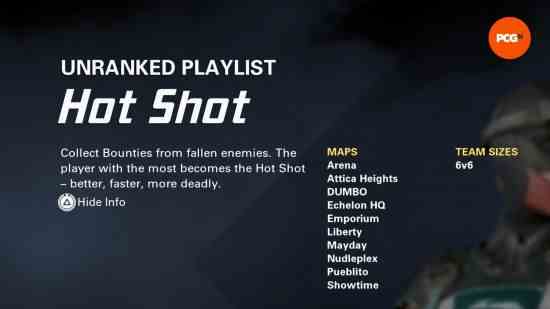 XDefiant oyun modları: Mavi arka plana sahip Hot Shot oyun modu menü ekranı.