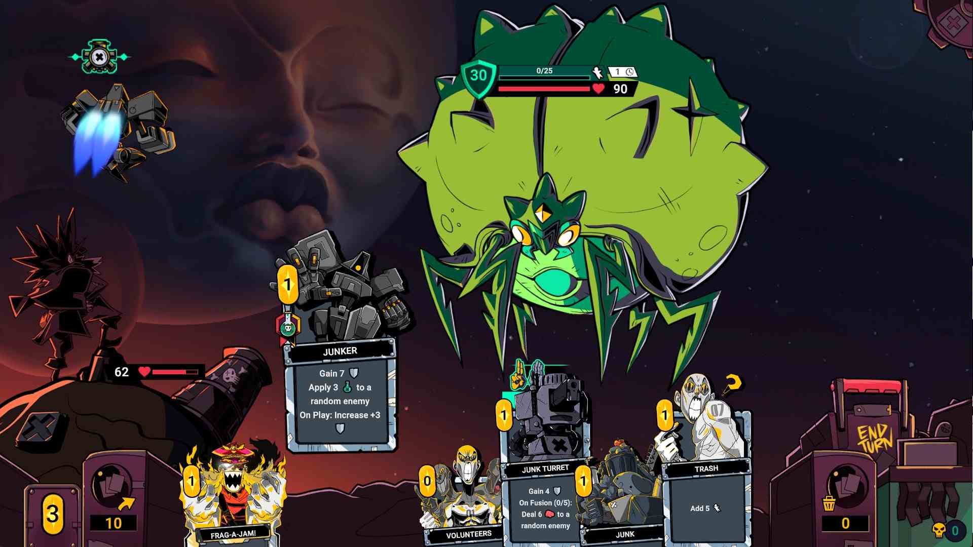 Zet Zillions - Bu kart tabanlı roguelike deste oluşturma uzay oyununda yeşil, böcek şeklindeki bir gezegene karşı bir savaş.