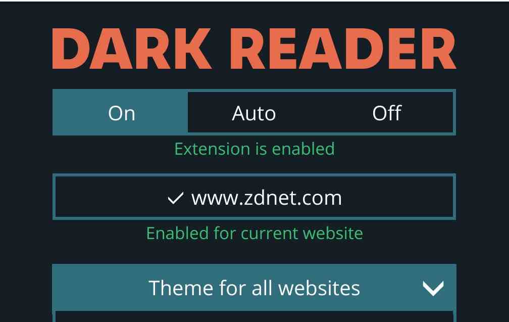 ZDNET için Dark Reader'ı yapılandırma.