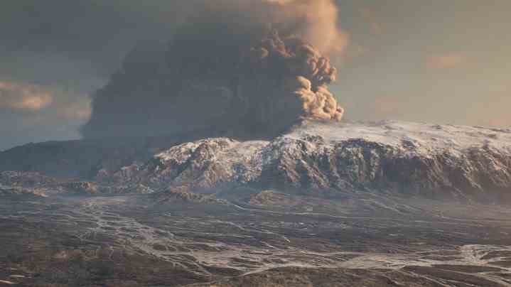 İzlanda'da duman çıkaran bir yanardağ.
