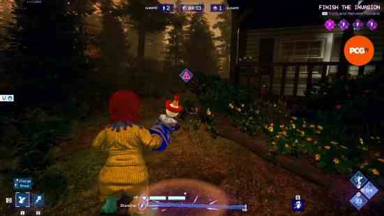 Outer Space'ten Katil Klowns ipuçları: Shorty'nin önünde, bir insan oyuncu karakterinin yerini kısaca gösteren kırmızı bir işaret belirir.