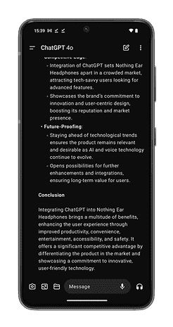 Nothing Phone'daki chatGPT'nin ekran görüntüleri (2)