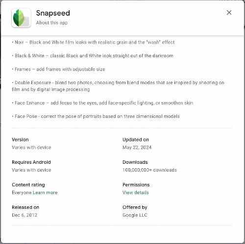 Android için Snapseed yeni bir küçük güncellemeyle yaşamaya devam ediyor