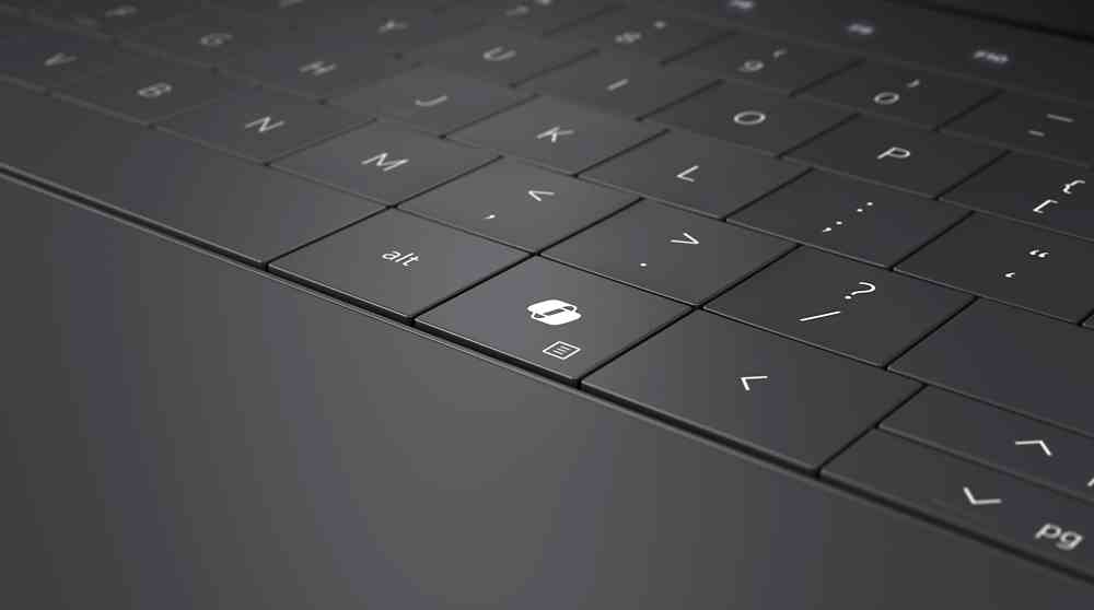 Grafit renkli Dell XPS 13 (2024) klavyenin yeni Windows Copilot tuşunu gösteren yakından görünümü.