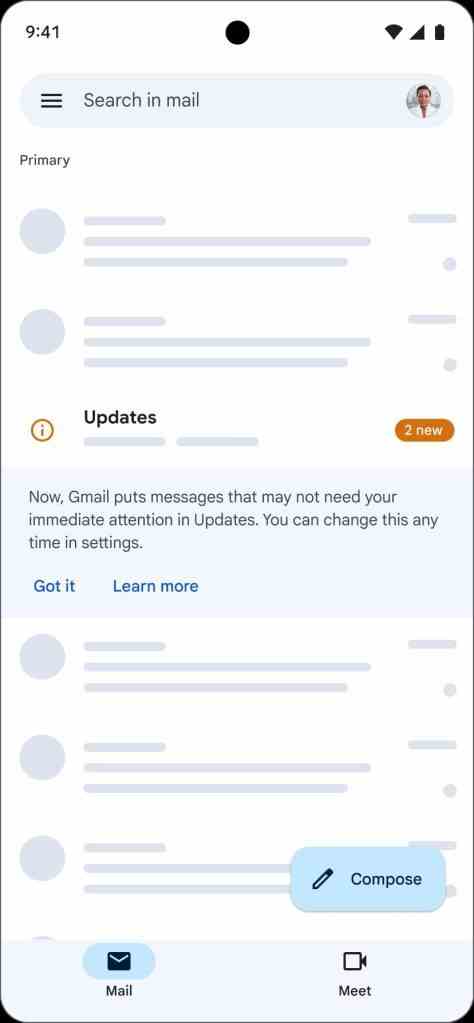 Gmail, gelişmiş bir "Güncellemeler" sunacak;  Android ve iOS kullanıcıları için gelen kutusu