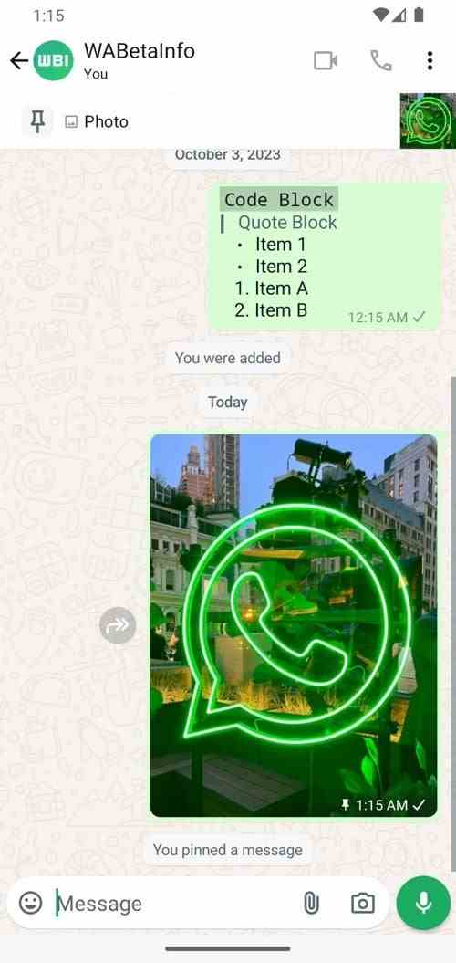 WhatsApp yakında sabitlenmiş mesajların içindeki fotoğraf ve videoları önizlemenize izin verecek